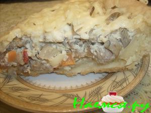 Открытый пирог с уткой и вешенками