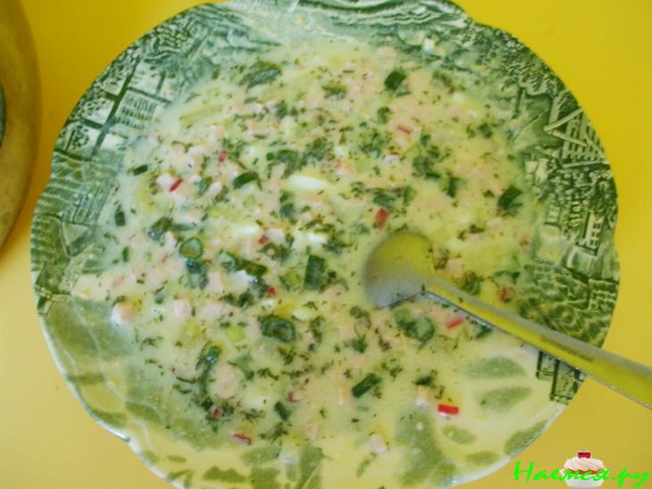 Окрошка на сливках с газированной минеральной водой Окрошка на сливках с газированной минеральной водой