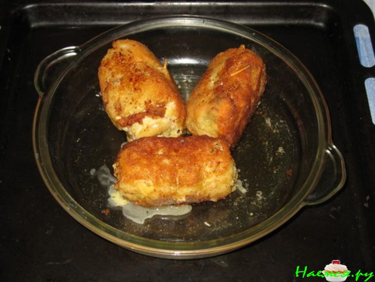 Рулетики рыбные с сырно-грибной начинкой