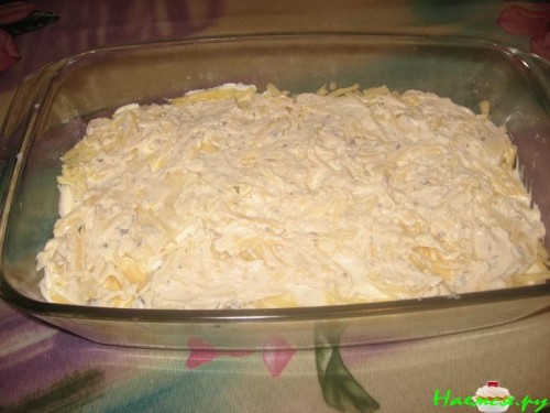 Запеканка картофельная (вариант с сордельками и копченой грудинкой)