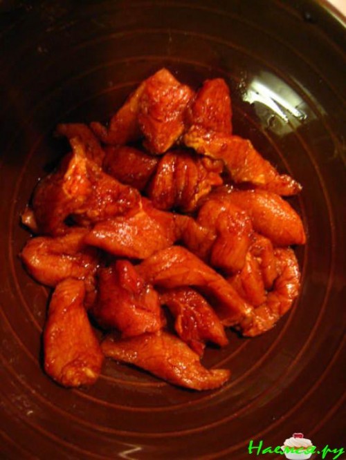 Свинина по-китайски с овощами и шампиньонами