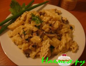 Макароны с грибами и маскарпоне в белом вине
