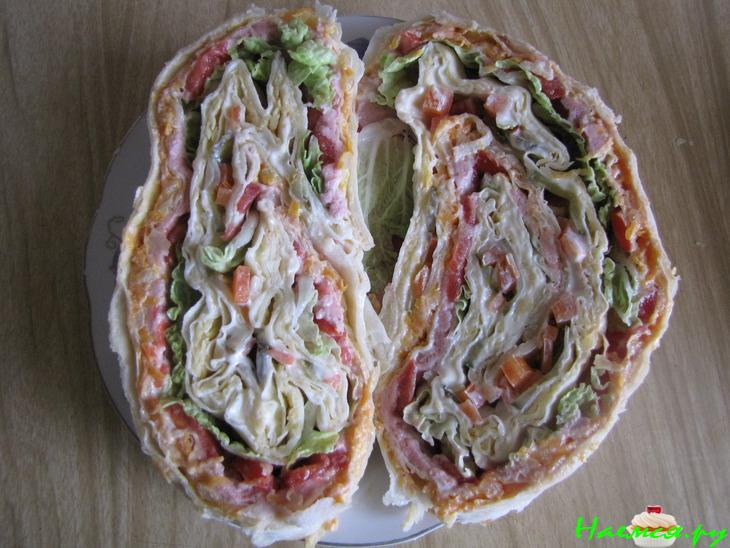 Рулеты из лаваша с паштетом