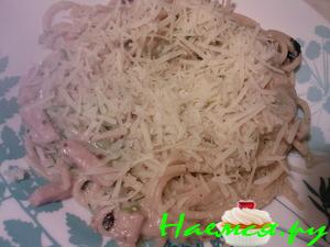 Спагетти с ветчиной в соусе из кабачков