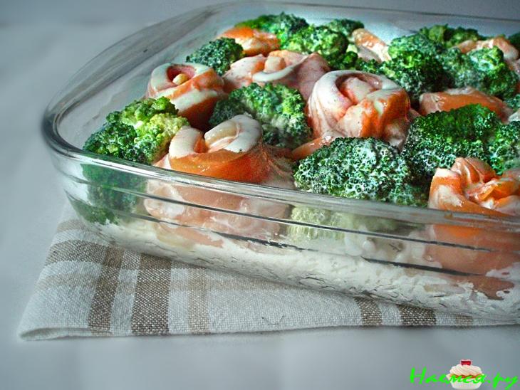 Запеканка из брокколи, риса и форели