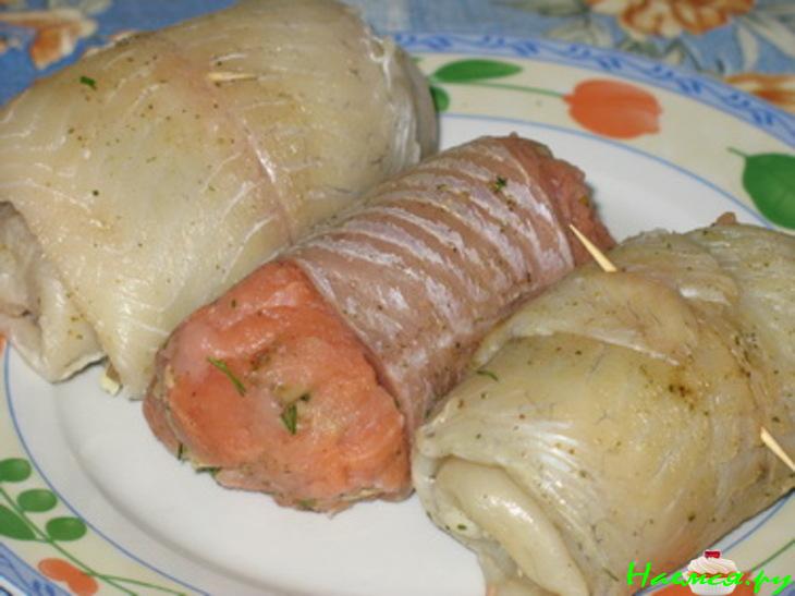 Рулетики рыбные с сырно-грибной начинкой