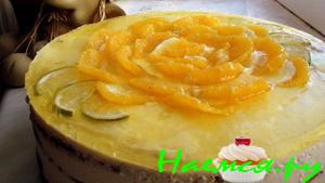 Торт «Апельсиновый» с твороженным суфле и миндально-цитрусовым бисквитом без муки