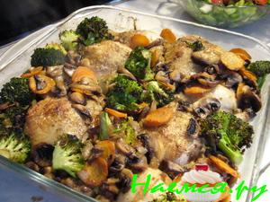 Курица с грибами и брокколи в сливочном соусе