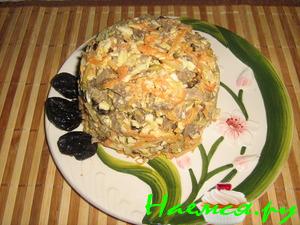 Сытный салат из свиного сердца 