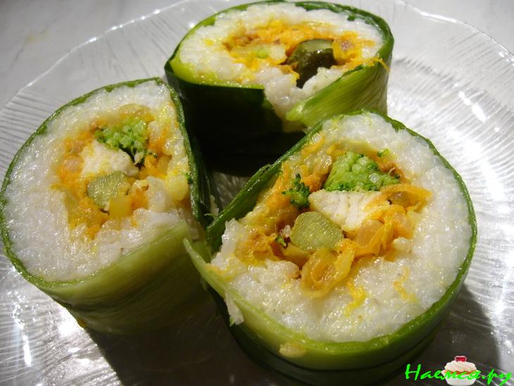 Роллы из лука порея Роллы из лука порея