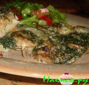 Треска с шампиньонами и укропом