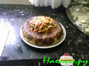 Рисовый пудинг с зеленым горошком и баклажанами