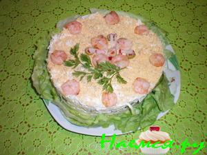 Салат с креветками слоеный Салат с креветками слоеный