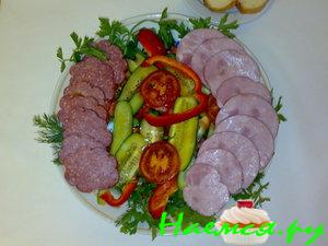 Закуска из мясной нарезки с овощами