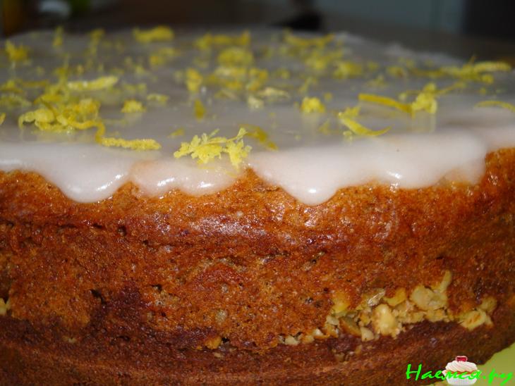 Бананово-шоколадный кекс с орехами и лимонной глазурью. Любимый