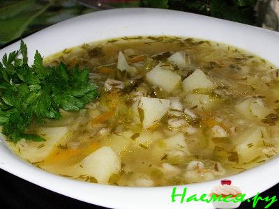 Рассольник с перловкой
