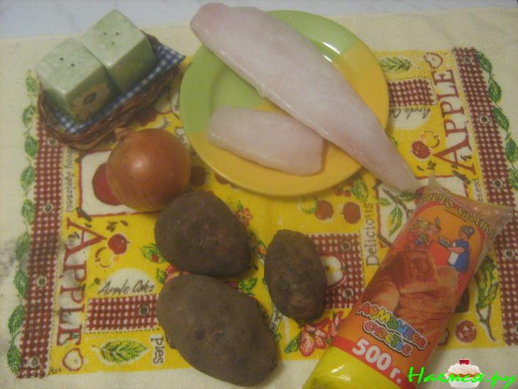 Слоеный рыбный пирог с картофелем