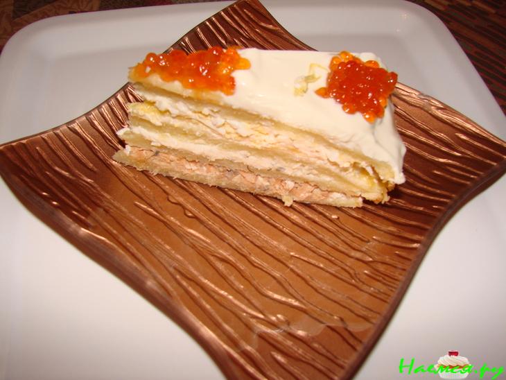 Торт "Закусочный" с лососем и творогом Торт "Закусочный" с лососем и творогом