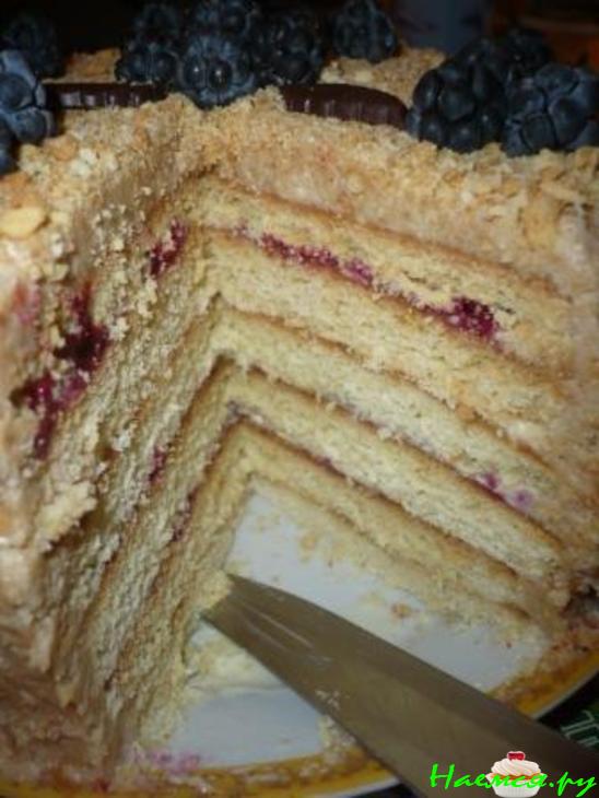 Сметанковый торт с ежевичным соусом
