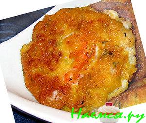 Зразы из морского окуня с креветками, жареные в кукурузных хлопьях