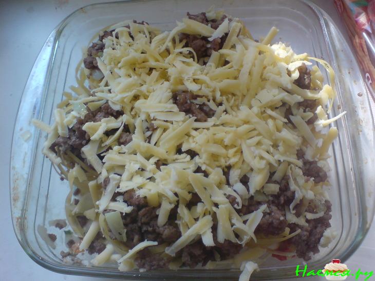 Гнезда из лапши с фаршем