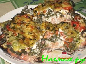 Горбуша в соево-винно-уксусном маринаде под овощами