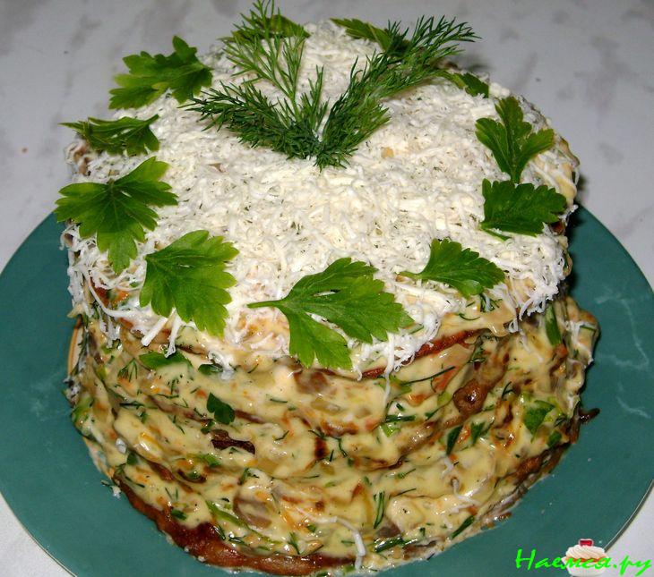 Печёночный торт с грибами Печёночный торт с грибами