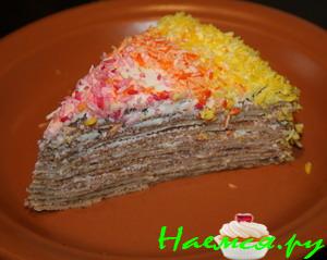 Блинный торт со сливочным кремом покрытый кокосовой стружкой