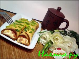 Блинчики с ветчиной и сырной корочкой Блинчики с ветчиной и сырной корочкой