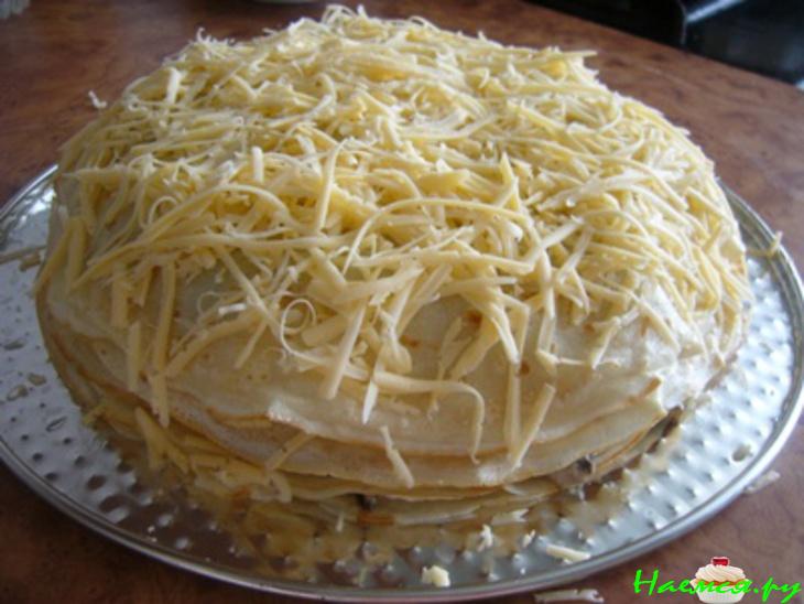 Торт блинный сырно-грибной