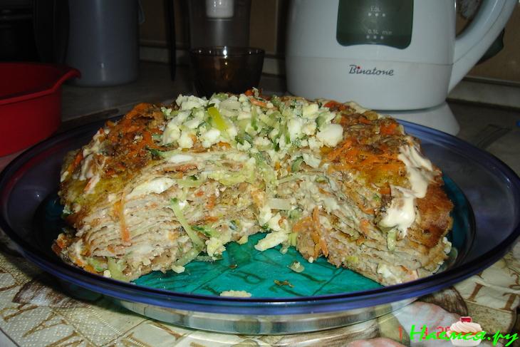 Пирог из гречневых блинов