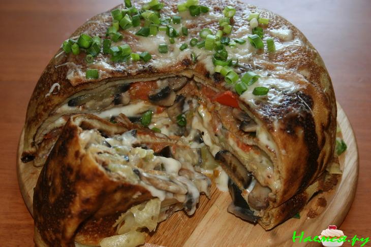 Блинчатый пирог с цуккини, баклажанами и грибами Блинчатый пирог с цуккини, баклажанами и грибами