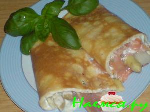 Блинчики спаржевые с начинкой из спаржи и копчёной рыбы
