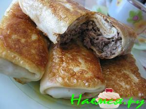 Блинчики с куриными сердечками и желудочками Блинчики с куриными сердечками и желудочками