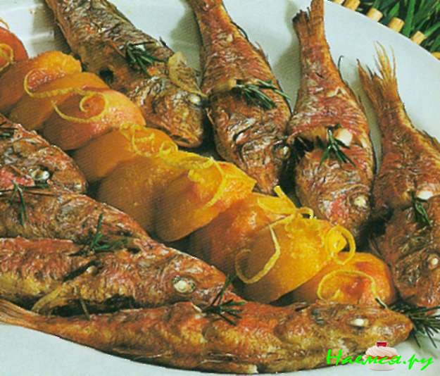 Султанка (барабулька) на гриле с персиками (4 порции)