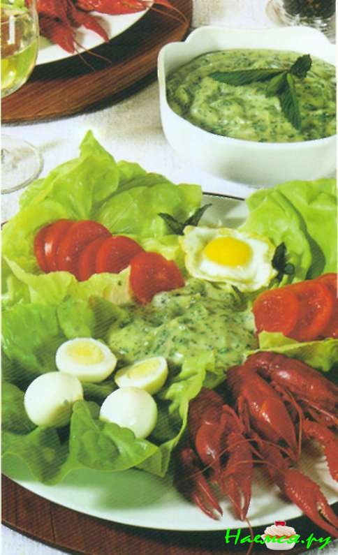 Салат из перепелиных яиц с зеленым майонезом