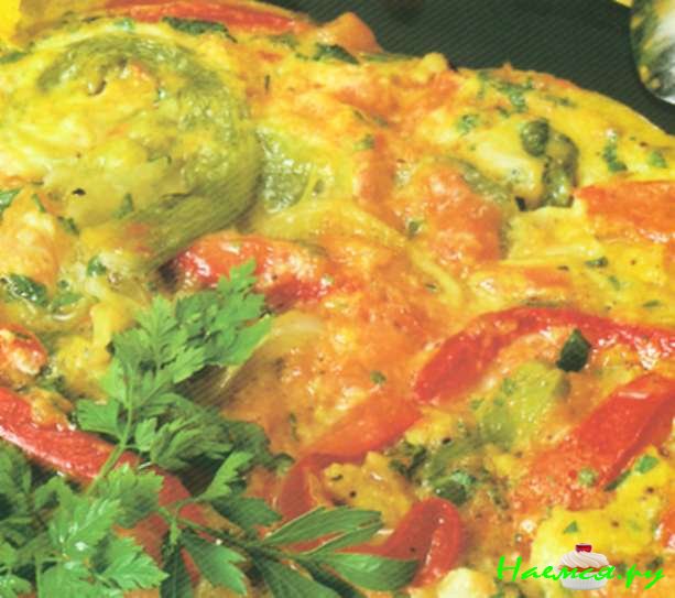 Плоский омлет с томатами и красным сладким перцем (4 порции)