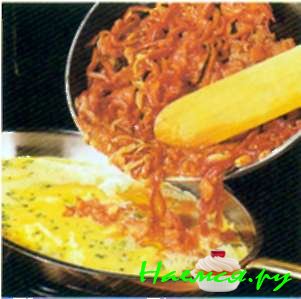 Яичница с томатами, луком и перцем (4 порции)