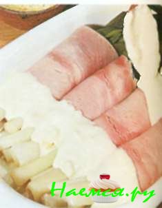 Запеканка с луком-пореем и ветчиной (4 порции)