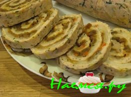 Куриный рулет с картошкой и баклажанами