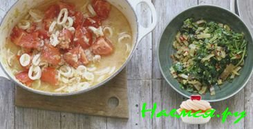 КАЛЬМАРЫ В ТОМАТНОМ СОУСЕ С МАНГОЛЬДОМ