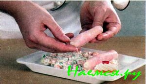 Рулеты из ветчины с начинкой и яичным кремом