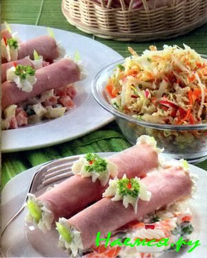Рулеты из ветчины с начинкой и яичным кремом