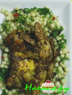 Барбекю из перепелок с салатом из мограбьи