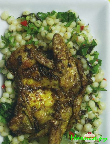 Барбекю из перепелок с салатом из мограбьи