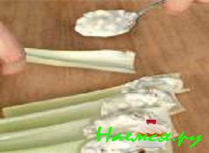 в широкую часть сельдерея выкладывайте приготовленную сырную массу