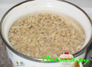 Поставьте перловую крупу в теплом месте, пусть она немного постоит, она должна набухнуть