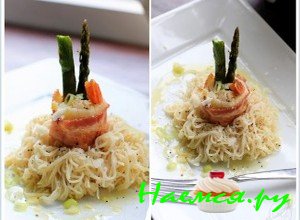 Паста со спаржей и креветками