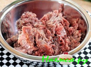 Говяжий фарш выложите в тарелку