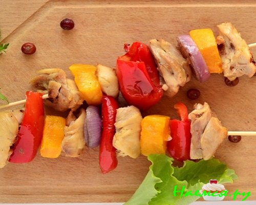 Шашлык из курицы с овощами в аэрогриле фото